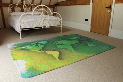 World Map Yellow And Green Special Soft Home Rug