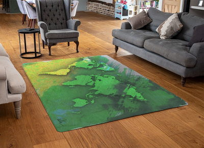 World Map Yellow And Green Special Soft Home Rug