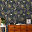World of Wallpaper Amazonia Monkey Trees Wallpaper Navy (50280-BUR)
