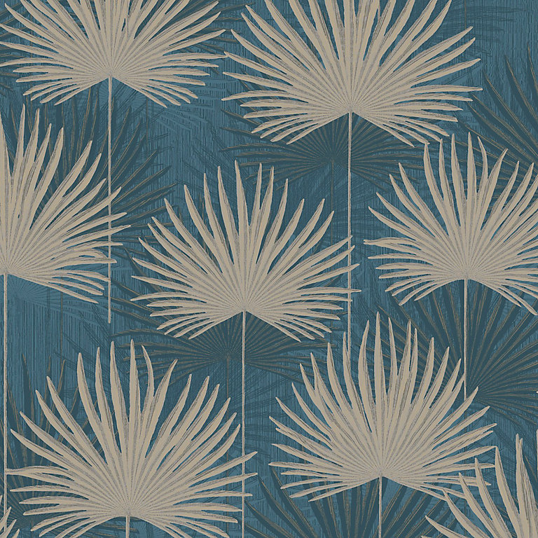 World of Wallpaper Calypso Leaf Wallpaper Blue/Gold (AF0009-BUR) | DIY