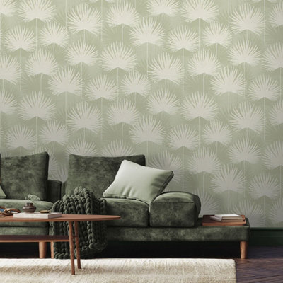 World of Wallpaper Calypso Leaf Wallpaper Olive Green/Gold (AF0008-BUR)