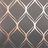 World of Wallpaper Clifton Wave Geometric Wallpaper Charcoal/Copper (WOW41963-BUR)
