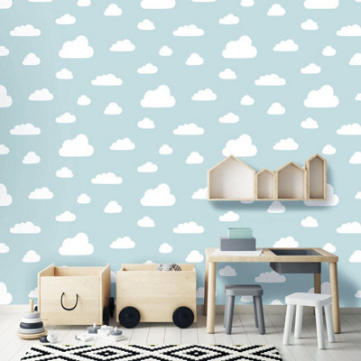 World of Wallpaper Clouds Wallpaper Soft Teal/White (A618 CAO 6-BUR)