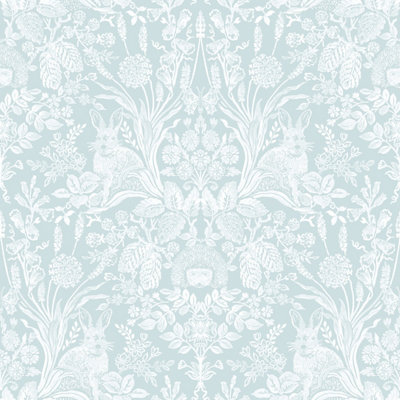 World of Wallpaper Harlen Woodland Wallpaper Duck Egg (50341-BUR)