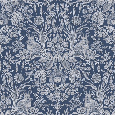 World of Wallpaper Harlen Woodland Wallpaper Navy (50340-BUR)