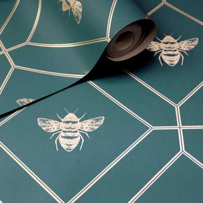 World of Wallpaper Honeycomb Bee Wallpaper Teal 50400
