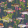 World of Wallpaper Lagoon Fish Wallpaper Midnight Blue (50150-BUR)