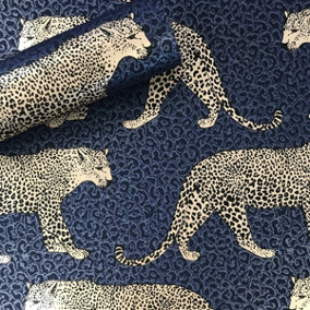 World of Wallpaper Leopard Wallpaper Navy Blue (274690-BUR)