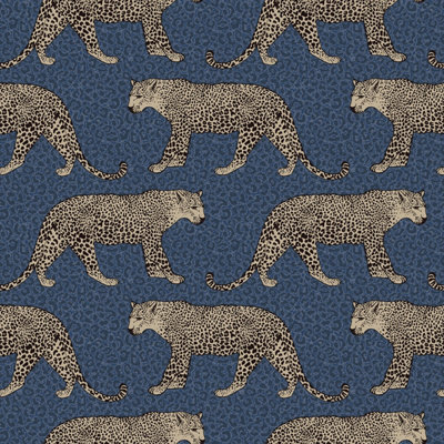 World of Wallpaper Leopard Wallpaper Navy Blue (274690-BUR)