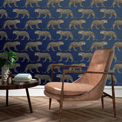 Mamboa Leopard Wallpaper Blue Muriva 173523 World of Wallpaper USA