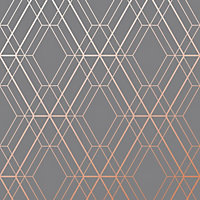 World of Wallpaper Metro Diamond Geometric Wallpaper Charcoal/Copper (A362.AE-BUR)