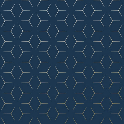 World of Wallpaper Metro Illusion Geometric Wallpaper Navy/Gold (A362.AG-BUR)