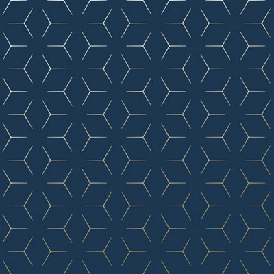 World of Wallpaper Metro Illusion Geometric Wallpaper Navy/Gold (A362.AG-BUR)