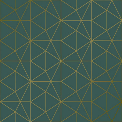 World of Wallpaper Metro Prism Geometric Wallpaper Emerald Green/Gold (A361.AN-BUR)