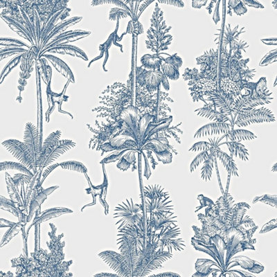 World of Wallpaper Monkey Troop Toile Wallpaper Blue (AF0010BUR) DIY