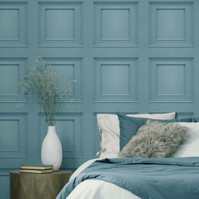 World of Wallpaper Oliana Wood Panel Wallpaper Blue 8499