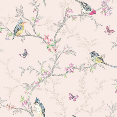 World of Wallpaper Phoebe Birds Wallpaper Blush (50141-BUR)