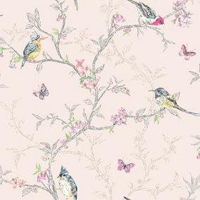 World of Wallpaper Phoebe Birds Wallpaper Blush (50141-BUR)