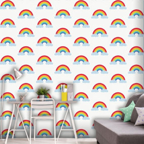 World of Wallpaper Retro Rainbow Wallpaper White (9992-BUR)