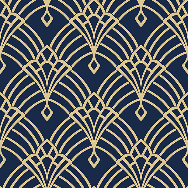 World of Wallpaper Waldorf Wallpaper Navy/Gold (274447-BUR) | DIY at B&Q