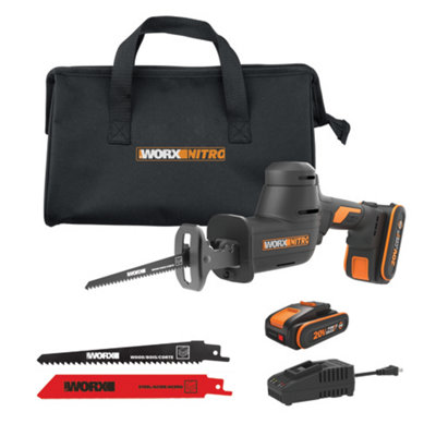 Worx 20V 26mm Nitro Cordless Brushless Reciprocating Saw with 2.0Ah Battery and Charger WX501