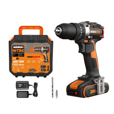 WORX 20V Nitro Brushless Compact Combi/Impact Drill Kit 1x 2.0Ah Battery and Charger WX355.1