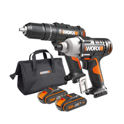 WORX Combi Drill & Impact Driver Twin Pack with 2 x 2.0Ah batteries & 3-5hr charger WX902