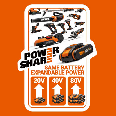 WORX Cordless Twin Pack 40V 34cm Lawn Mower and 20V 25cm Grass Trimmer ...