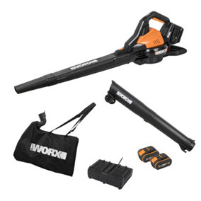 WORX WG583E 40V cordless brushless leaf blower and vacuum with collection bag - with 2 4AH battery and charger
