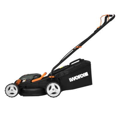 WORX WG927E Cordless Twin Pack 40V 34cm Lawn Mower and 20V 25cm Grass Trimmer Combo Kit with 2 x 2.0Ah Batteries and Charger