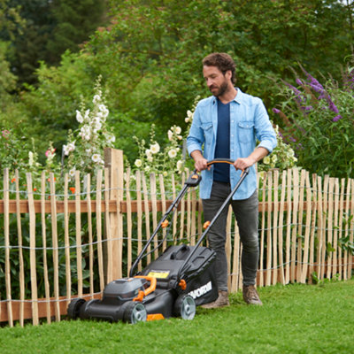 WORX WG927E Cordless Twin Pack 40V 34cm Lawn Mower and 20V 25cm Grass Trimmer Combo Kit with 2 x 2.0Ah Batteries and Charger - 4