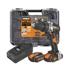 WORX WX352.4 20V Brushless Combi Drill with 2 x 2.0Ah batteries , 60min 2A charger & 75pc Accessory Set