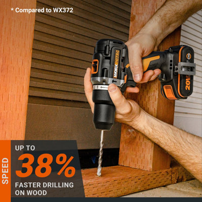 WORX WX352.4 20V Cordless Brushless Combi Drill with 2 x 2.0Ah batteries , 60min 2A charger & 75pc Accessory Set