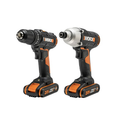 WORX WX902 Combi Drill & Impact Driver Twin Pack with 2 x 2.0Ah batteries & 3-5hr charger