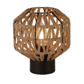 WOVEN - CGC Natural Brown Woven Table Lamp with Black Base