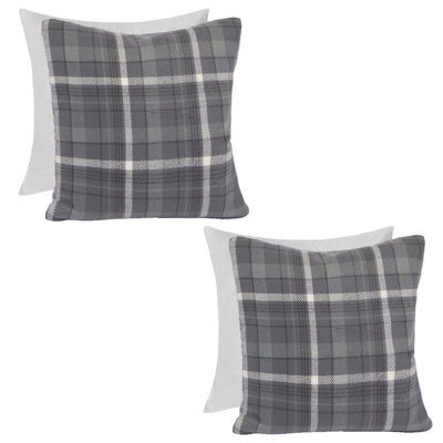 Woven Check Cushion Covers Tartan Pack of 2 Filled Pillow, 45 x 45cm - Charcoal