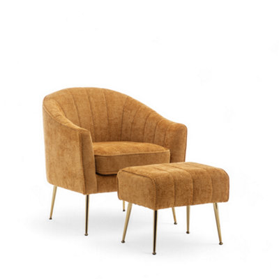 Woven Chenille Gold Barcelona Accent Chair with Footstool