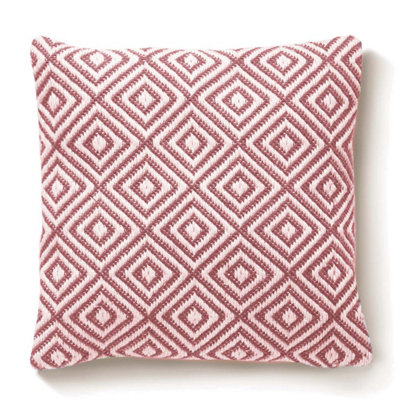 Woven Indoor Outdoor Washable Diamond Cosy Cushion Coral Pink - 45cm x 45cm