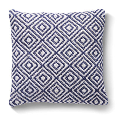 Woven Indoor Outdoor Washable Diamond Cosy Cushion Navy - 45cm x 45cm