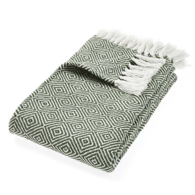 Woven Indoor Outdoor Washable Diamond Cuddly Throw Dark Green - 130cm x 180cm
