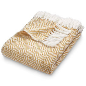 Woven Indoor Outdoor Washable Diamond Cuddly Throw Gold - 130cm x 180cm