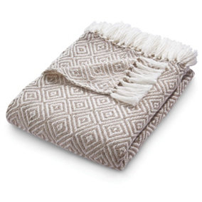 Woven Indoor Outdoor Washable Diamond Cuddly Throw Natural - 130cm x 180cm