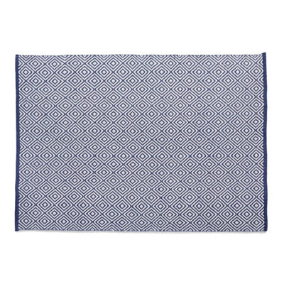 Woven Indoor Outdoor Washable Diamond Reversible Rug Navy - 120cm x 170cm