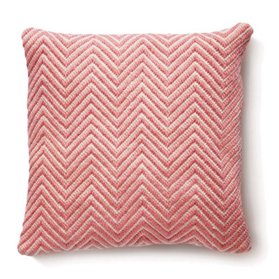 Woven Indoor Outdoor Washable Herringbone Cosy Cushion Coral Pink - 45cm x 45cm