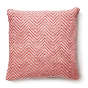 Woven Indoor Outdoor Washable Herringbone Cosy Cushion Coral Pink - 45cm x 45cm