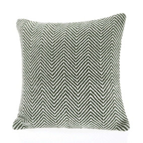 Woven Indoor Outdoor Washable Herringbone Cosy Cushion Dark Green - 45cm x 45cm