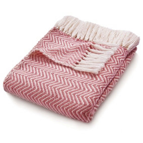 Woven Indoor Outdoor Washable Herringbone Cuddly Throw Coral Pink - 130cm x 180cm
