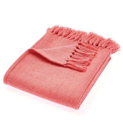 Woven Indoor Outdoor Washable Plain Cuddly Throw Coral Pink - 130cm x 180cm