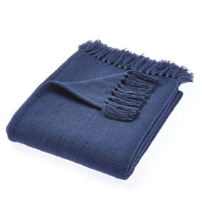 Woven Indoor Outdoor Washable Plain Cuddly Throw Navy - 130cm x 180cm