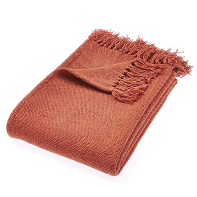 Woven Indoor Outdoor Washable Plain Cuddly Throw Rust - 130cm x 180cm